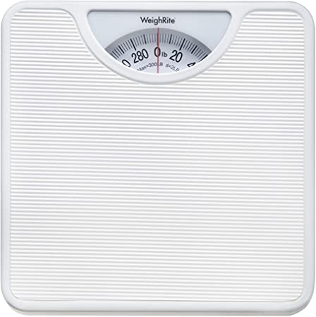 Escali W180 Weighrite Analog Dial Bathroom Body Scale, 300lb Capacity, White