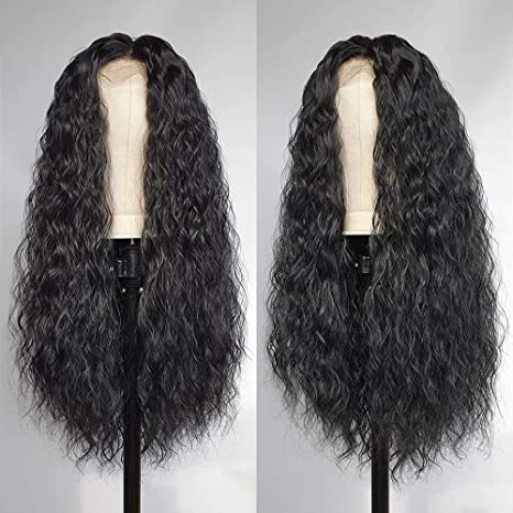 Waterfall Wig Long Loose Curly Hair Black Synthetic Lace Front Wigs Glueless Heat Resistant Fiber Hair for Fashion Women