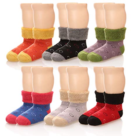 Eocom 6 Pairs Children's Winter Thick Warm Wool Socks Soft Kids Socks Random Color