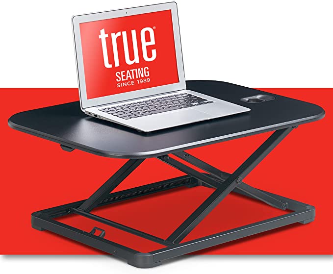 True Seating Standing 27" Computer Desk Riser Ergonomic Adjustable Home Office Laptop Table for Work, Small, Modern Black