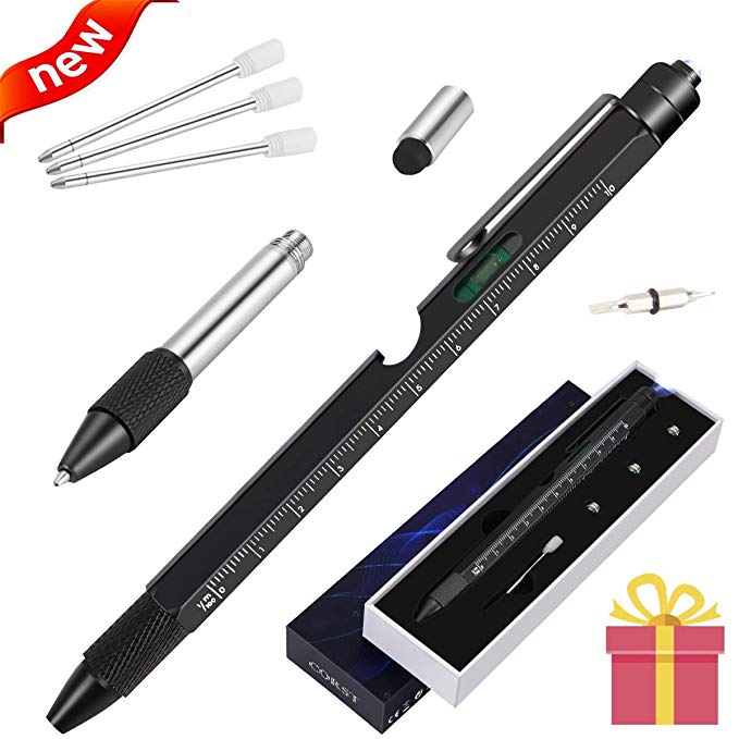 9 in 1 Tactical pen, Multi Tool Pen Gadgets Gift for Men, Tools for Men, Ballpoint Pen   Ruler  Stylus  Screwdriver   Multi-Tool   Bottle Opener LED Flashlight Best Gift