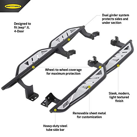 Smittybilt 77734 Apollo Sliders with Step for 2018  Jeep Wrangler JL 4-Door