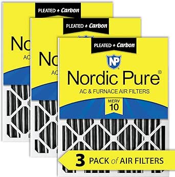 Nordic Pure 14x20x2 (13 1/2 x 19 1/2 x 1 3/4) Furnace Air Filters MERV 10 Pleated Plus Carbon 3 Pack