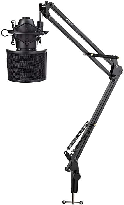 AKG P120 High-Performance General Purpose Recording Microphone Bundle with Knox Gear Desktop Boom Scissor Arm Stand, Shock Mount, & Pop Filter (4 Items)