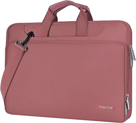 MOSISO 360 Protective Laptop Shoulder Bag Compatible with MacBook Air 15 inch M2 A2941 2023/Pro 16 inch 2023-2019/Pro 15 A1398,15-15.6 inch Notebook,Matching Color Sleeve with Belt, Dusty Rose