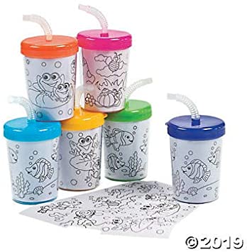 Color Your Own Cups with Lids and Straws (Makes 12 Coloring Cups) DIY Crafts for Kids and Fun Home Activities