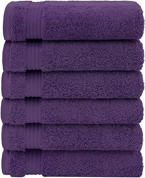 American Veteran Hand Towels, Thick Soft Absorbent 100% Turkish Cotton Luxury Hand Face Towels for Bathroom Set, 600 GSM 6 Piece Hand Towel Set for Bathroom Clearance, Purple