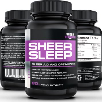 SHEER SLEEP - 1 Night Time Sleep Aid and Recovery Supplement with Melatonin GABA Valerian Root  More - 100 Pure Proven Natural Sleeping Pills - 60 Capsules