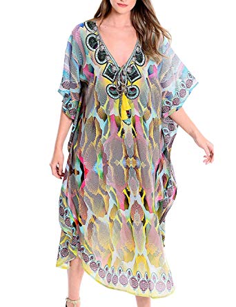 Bsubseach Women Beachwear Turkish Kaftans Long Swimsuit Cover up Caftan Beach Dress