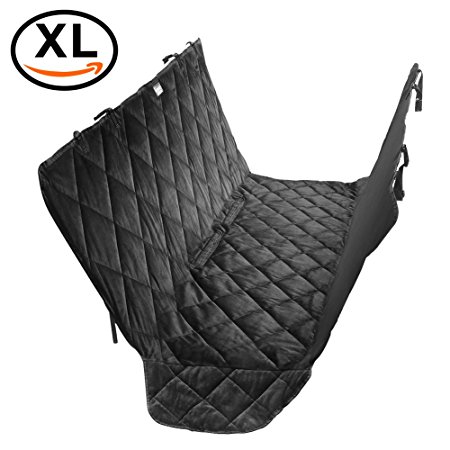 AUTOWN Pet Seat Cover Large for Car Truck SUV Van - 600D & Soft Short Plush & Scratch Proof & Nonslip & Durable Travel Hammock Dog Back Seat Cover Black Halloween Dog