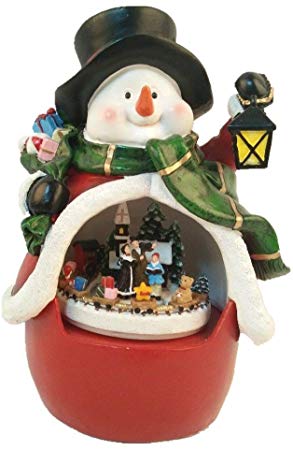 Lightahead Polyresin Snowman Decoration with Moving Train, LED Light, Musical with 8 melodies Playing Table Top Centerpieces in Polyresin