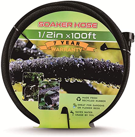 Soaker Hose for Garden, 1/2’’ Soaker Hose 25 FT, Soaker Hoses 50 FT Heavy Duty Drip Hose Save 70% Water Garden Hose for Lawn, Garden (100 FT)