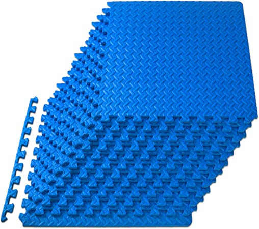 ProsourceFit Exercise Puzzle Mat ½ inch, 48 SQ FT, 12 Tiles, EVA Foam Interlocking Tiles Protective and Cushion Flooring for Gym Equipment, Exercise and Play Area, Blue