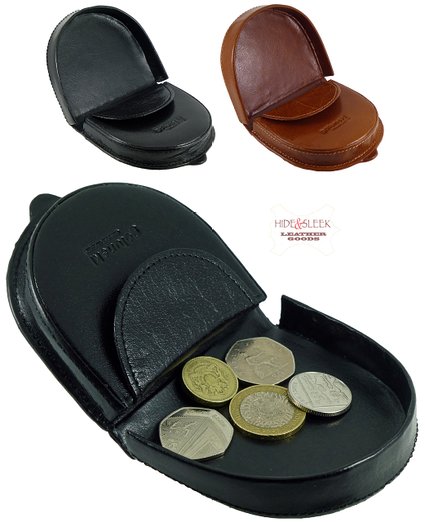 Mens Premium Quality Leather Coin Tray Purse Wallet in Black or Tan