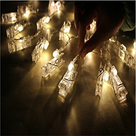 Sherosa Battery Powered 10 LED Photo Hanging Clips String Lights Perfect for Room Decoration/Christmas/Party Photo Holder with Clips - Warm White