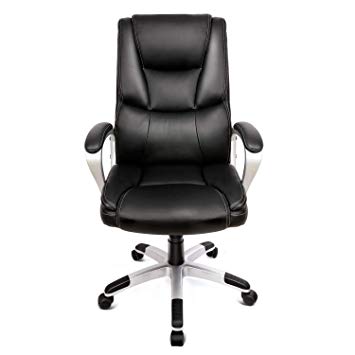 INTEY Executive Chair, PU Office Chair, High-back Office Chair, Desk Chair,360° Rotate, Thickened Pillow and Seat Cushion, Ergonomic Design, Black