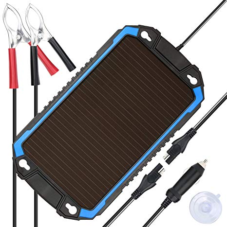SUNER POWER 12V Solar Car Battery Charger & Maintainer - Portable 2.4W Solar Panel Trickle Charging Kit for Automotive, Motorcycle, Boat, Marine, RV, Trailer, Powersports, Snowmobile, etc.