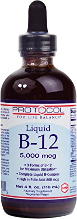 Protocol For Life Balance - Liquid Vitamin B-12 5000 mcg - Complete Liquid B-Complex High in Folic Acid - 4 fl. oz. (118 mL)