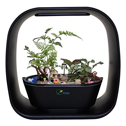 INTELLIGENT INDOOR LED LIGHT GARDEN By Spigo, With Self-Timing and Self Watering Technology, Great for Growing Fresh Herbs, Small Plants, and Also Makes A Great Gift, Sleek Matte Black Finish