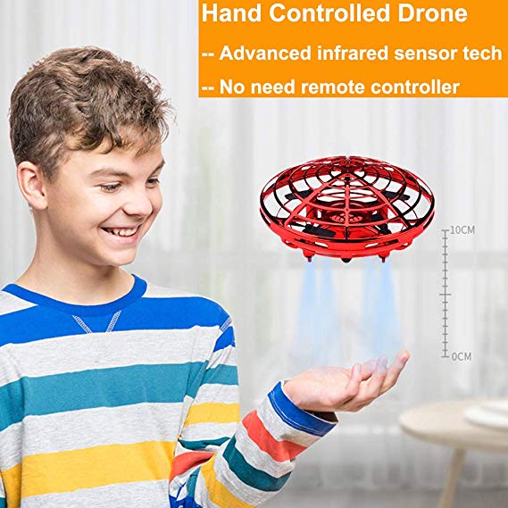 BOMPOW Drones, Interactive Mini Drone for Kids and Adults, Rechargeable Hand Controlled RC Drone Quadcopter with 2 Speed Models and LED Indicator, Red