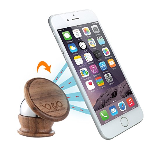 Cell Phone Holder - Wood Magnetic Mobile Phone Car Mount Kit Bellawang&Popcloud Car Phone Mount 360 Rotation For All Phone Sizes & GPS, Installs On Any Flat Surface.Walnut