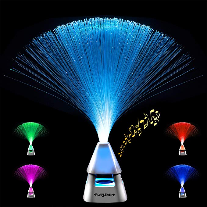 Playlearn Fiber Optic Lamp - Color Changing 14 Inch Mood Lamp –USB/Internal Rechargable Battery Powered – with Bluetooth Speaker