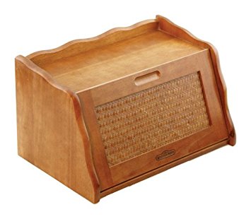 Mountain Woods Large Honey Oak Finish Wooden Bread Box & Storage Box w/ Rattan Accented Lid