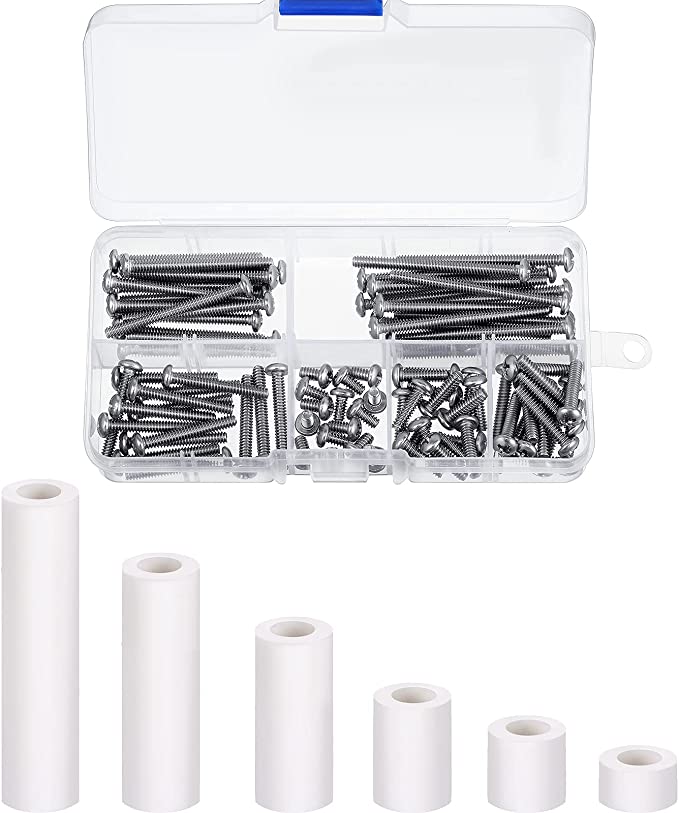 150 Pieces Electrical Outlet Extender Kit 60 Pieces Outlet Screw Spacers and 90 Pieces 6-32 Thread Flat Head Device Mounting Screws for Household and Industrial Electricity, 6 Lengths (White)