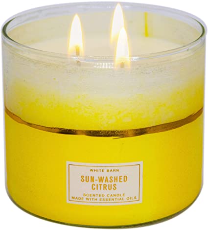 White Barn Bath and Body Works, 3-Wick Candle w/Essential Oils - 14.5 oz - 2021 Spring Scents! (Sun-Washed Citrus)