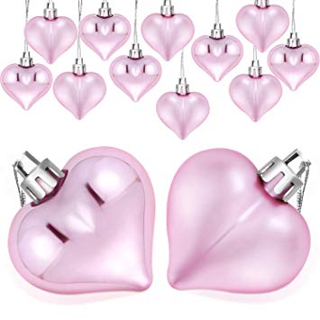 Boao 24 Pieces Heart Shaped Ornaments Valentine's Day Heart Ornament for Valentine's Day Decoration, 2 Styles(Pink)