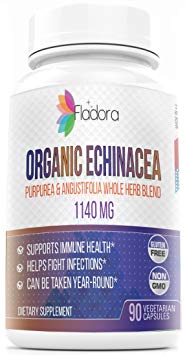 Organic Echinacea 1140 mg - Purpurea and Angustifolia whole herb blend - 90 Vegetarian Capsules by Fladora
