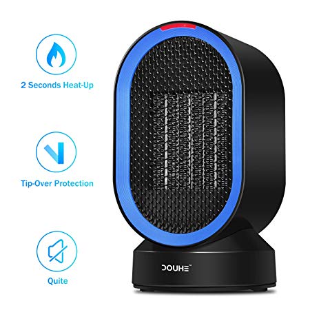 DOUHE Portable Space Heater, Electric Compact Personal Heater, 600 Watts of Heat, Swing Mode, Tip-Over and Overheat Protection, Safety for Office Home Floor Under Desk