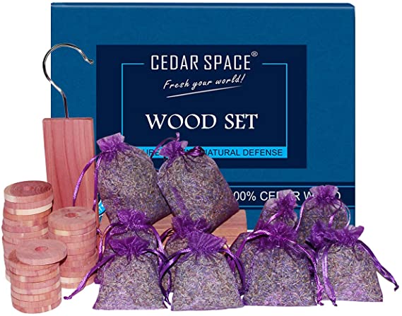Cedar Blocks for Closet Storage Lavender Sachets Set 100% Nature Aromatic Red Cederwood and Lavender (50 Sets, Lavender & Cedar)