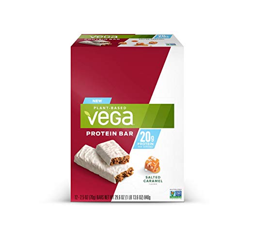 Vega 20g Protein Bar Salted Caramel (12 Count) - Plant Based Vegan Protein Bars, Non Dairy, Gluten Free, Non GMO