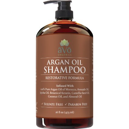 Argan Oil Daily Shampoo by aVo Organics, 16 oz - Moisturizing, Volumizing Vitamin Infused Gentle Hair Restoration, Sulfate Free, Moroccan Oil and Keratin - Natural Ingredients for Men and Women