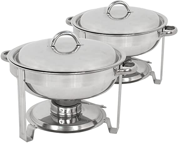 ZENY Pack of 2 Round Chafing Dish Full Size 5 Quart Stainless Steel Deep Pans Chafer Dish Set Buffet Catering Party Events Warmer Serving Set Utensils w/Fuel Holder