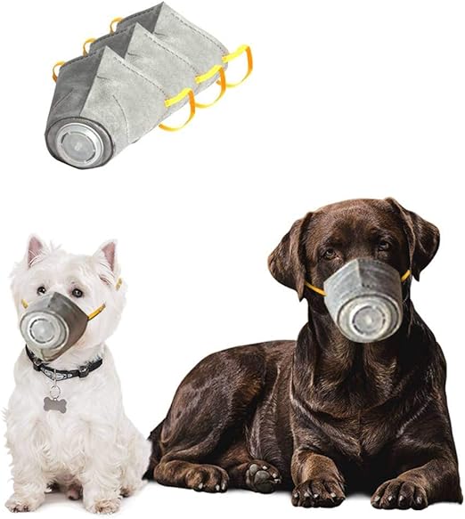 forepets Set of 3pcs Breathable, Protective Anti Fog, Anti Dust, Anti Smoke Dog Muzzle Protective Mask with Adjustable Strap for Small to Large Dogs, Pet Respirator Mask (M)