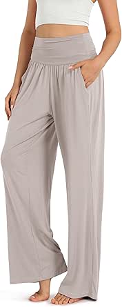 ODODOS Women's Wide Leg Palazzo Lounge Pants with Pockets Light Weight Loose Comfy Casual Pajama Pants-26/28/30"/32" Inseam