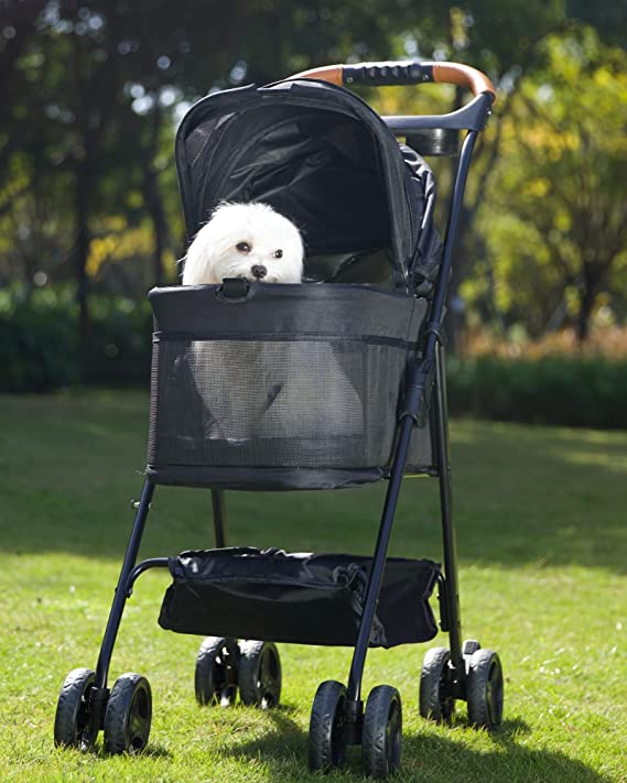 BEKA 3 in 1 Folding Dog Stroller, Pet Folding Stroller, 4 Wheels Dog/Cat Puppy Stroller w/Removable Travel Carrier for Small/Medium Pet, Waterproof Pad, Car Seat, 360˚ Mesh
