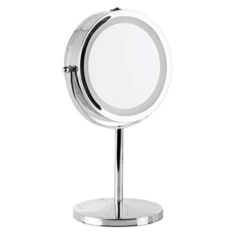 InterDesign Free-Standing Portable Double-Sided Vanity Mirror with Lighting for Bathroom – 13-Inch, Chrome Mirror-13