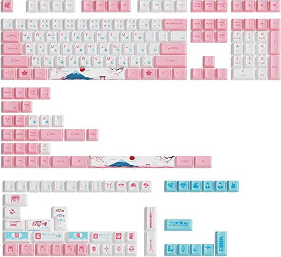 Akko Keycaps Set, World Tour Tokyo R2 185-Key Cherry Profile Dye-Sub PBT Pink Keycaps Set for Mechanical Keyboards (Japanese Version)