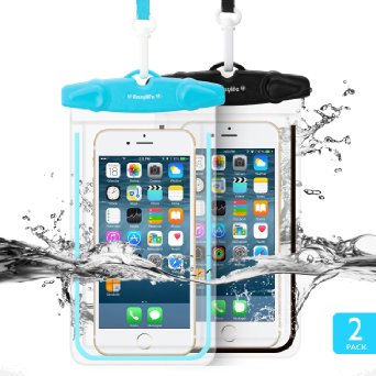 Waterproof Case Easylife® 2 Pack Universal Dry Bag/ Pouch,Clear Sensitive PVC Touch Screen,for iPhone 6 6S Plus/5/5s/5c Galaxy S7/S7 Edge/S6/S5/S4 Note3/4 LG G5/G3 Up To 5.5 "(Black Blue)