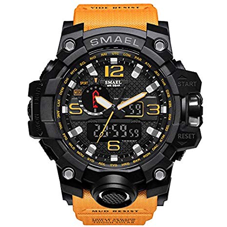SMAEL Men's Sport Watch/Military Watch/Bracelet Watch Alarm/Calendar / Date/Day / Water Resistant/Water Proof PU Band Charm/Luxury / Vintage Black/Blue / Red/Luminous / Stopwatch (Orange)