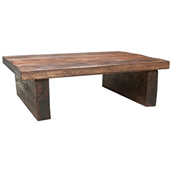 Funky Chunky Furniture Rustic Chunky Wood 2 Leg 2in Top Coffee Table , Teak , 100cm