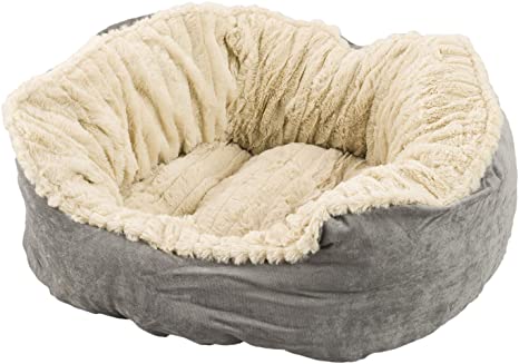 SPOT Ethical Pets Sleep Zone Carved Plush Pet Bed 21” Grey - Pet Bed for Cats and Small Dogs - Attractive, Durable, Comfortable, Washable