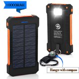 Solar Charger10000mAh Solar Power Bank Dual USB Port Portable ChargerSolar Battery Charger for iPhoneiPadiPodCell PhoneTabletCameraRain-Resistant Dust-Proof and Shockproof Orange