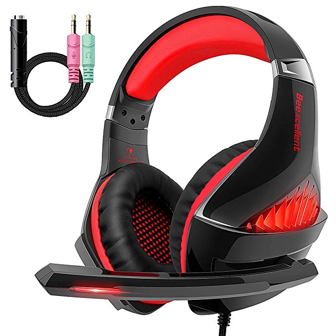 Beexcellent Gaming PS4 Headset, Stereo Surround Bass Gaming Headphones Over Ear with Noise Cancelling Mic, Supports Playstation 4 Pro Xbox One PC Mac