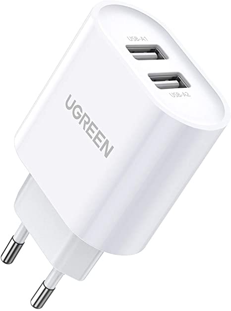 UGREEN USB Ladegerät mehrfach 3.4A Ladestecker USB 2 Ports mit intelligent Technologie USB Netzteil kompatibel mit iPhone 11 X 8 7, iPad, Galaxy S10 S9 A51, Handys, Kamera,Tablets usw. (Weiß)