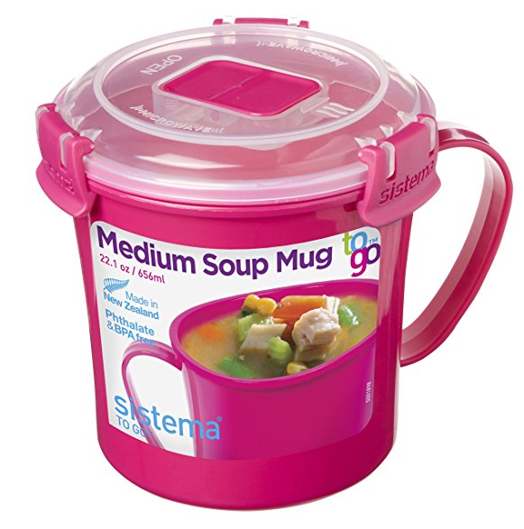 Sistema To Go Collection Microwave Soup Mug, 22 oz, Pink