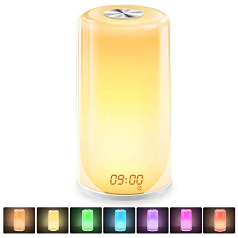 Wake-Up Light Alarm Clock- Sunrise Simulation Digital LED Clock with 5 Natural Sounds & Snooze Function for Heavy Sleepers - Touch Control Dimmable Bedside Lamp, 7 Colors Night Light for Bedrooms
